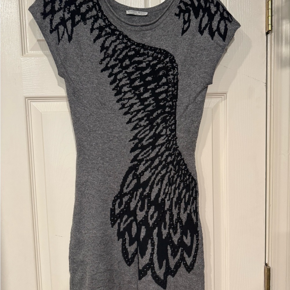 Gray Dress with Black Sequin Design